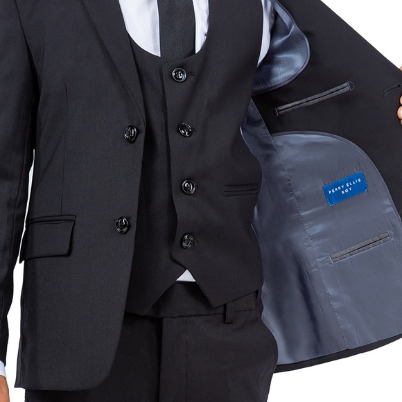 Perry Ellis Slim Fit Boys Suit 4-Piece Set Size 8 Black Missing The Pants - Picture 5 of 16